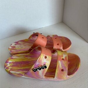 CROCS Classic Marble Tie Dye Pink Lemonade Double Straps Sandals Size W8 M6